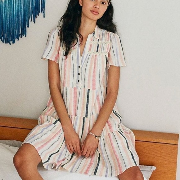 Anthropologie Georgina Tiered Cotton Striped Shirt Dress small - Picture 2 of 7
